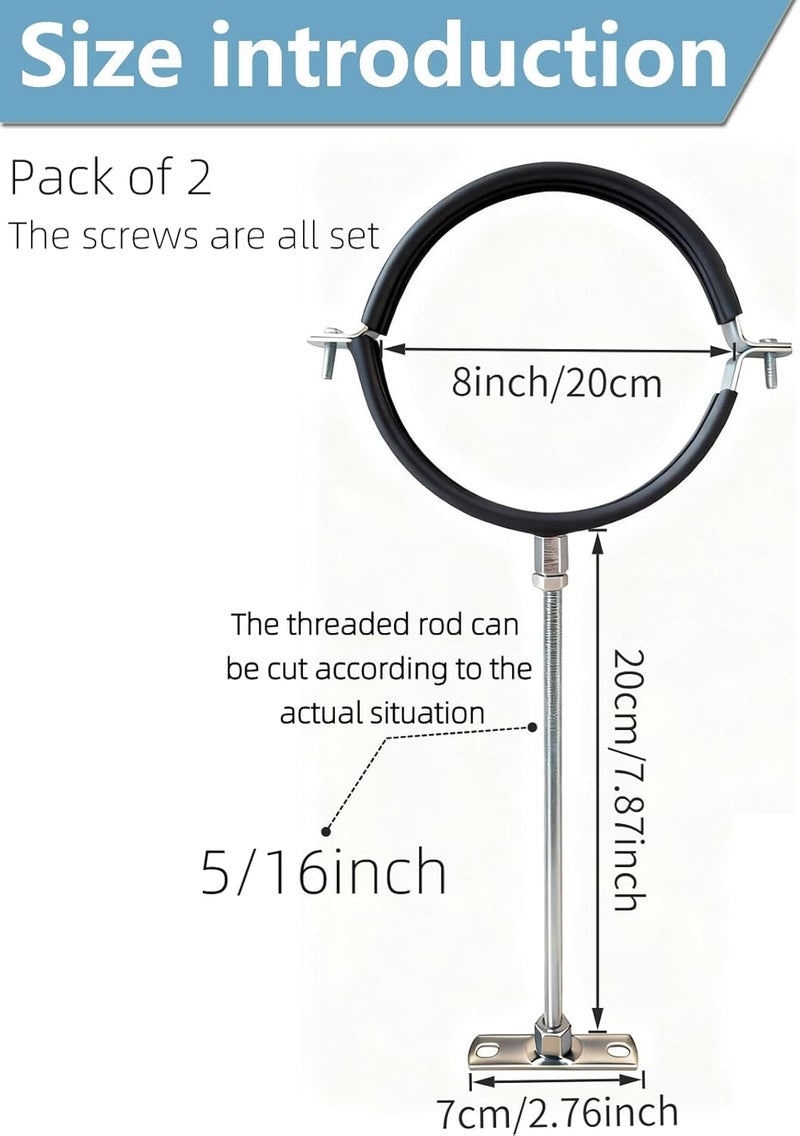 tingtakeoff 2 Sets Premium 8 Inch Adjustable Pipe Metal Bracket，Heavy Duty Galvanized Iron Stove Pipe Hanger Strap，Wall Support Chimney Round Split Ring Dryer Vent Hose Duct PVC Holder，with All Mounting Screws - Image 3